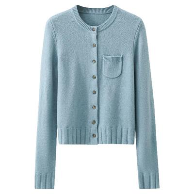 夕蒙2025新款冬季韩系气质流行巨好看针织衫小个子蓝色毛衣开衫女