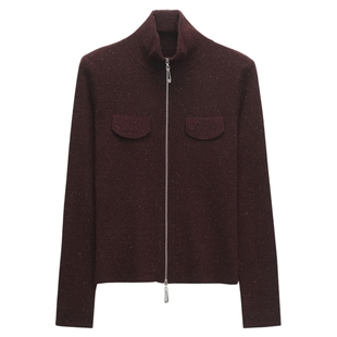 羊毛针织开衫女时尚休闲立领外套2026秋季显瘦洋气拉链薄款羊毛衫