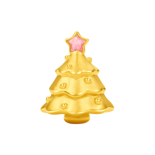 周大福SOINLOVE 宝藏女孩圣诞树粉色星星黄金转运珠情人节礼物