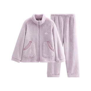 芬腾睡衣女秋冬季珊瑚绒加绒加厚套装女款冬天抗静电加大码家居服