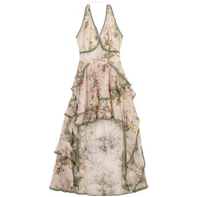 KEIKO法式复古碎花挂脖连衣裙