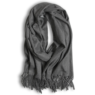 仿羊绒流苏围巾披肩两用保暖长款秋冬季男女士通用深灰色纯色百搭