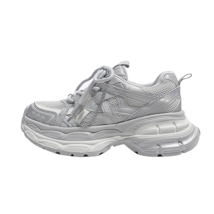 真皮~骄屿厚底老爹鞋女2025秋冬新款复古增高百搭灰色休闲运动鞋