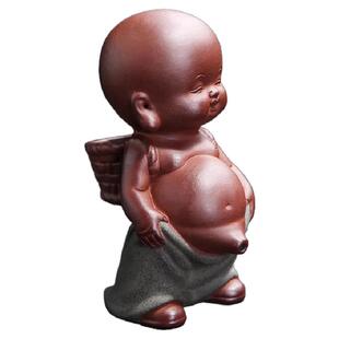 可爱小和尚茶宠摆件紫砂童子茶具配件茶道装饰品