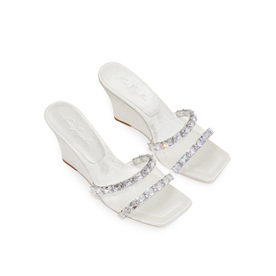 【明星同款】NanaJacqueline高透TPU水晶锆高跟鞋女钻链气质凉鞋