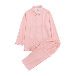 宜色家家居服新款春夏双层棉纱睡衣情侣款睡衣长袖套装旗舰店