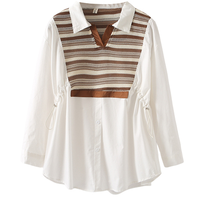 长袖衬衫大码拼接设计感宽松套头