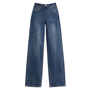 高街直筒裤加绒牛仔裤女款春秋2026新款美式高腰宽松显瘦阔腿裤子