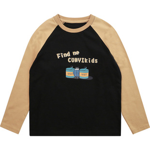 纯一良品童装男童长袖T恤秋装新品中大童罗纹领撞色插肩袖上衣