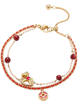 马上有钱本命年双层红绳手链配饰