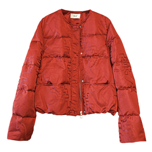 新中式国风本命年红色围巾配小马羽绒服女短款2025冬季新提花外套