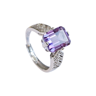 原创设计紫水晶戒指女小众设计S925纯银镶嵌食指戒指女轻奢高级感