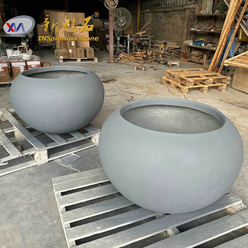 商场玻璃钢花箱批发厂家小号圆球形GRC花盆花瓶市政公园hpc装饰盆