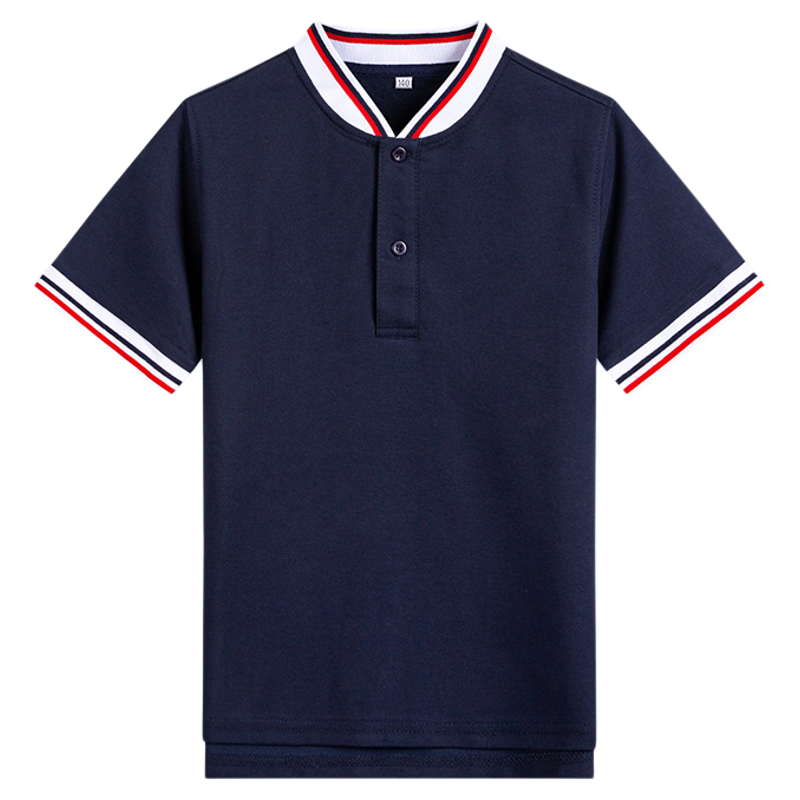 伊顿中小学生校服春夏季短袖T恤白色藏青珠地透气短袖POLO衫校服