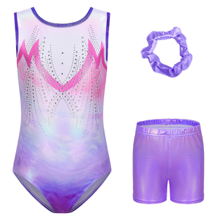 Amazon儿童体操服渐变贴钻芭蕾舞练功服连体衣Girl Kid Leotard