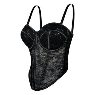 蕾丝亮片鱼骨钢圈胸衣外穿背心吊带内搭透视不规则性感辣妹欧美风