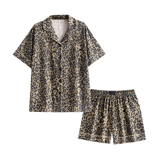 悦内睡衣女款夏季纯棉短袖短裤家居服时尚休闲豹纹薄款开衫高级感