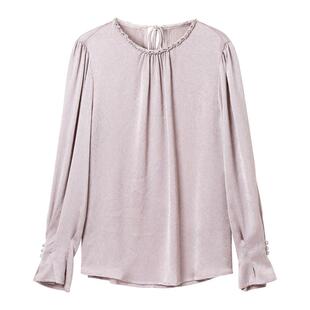 颜域独特设计感上衣女2026新款早春宽松圆领高级感长袖气质衬衫女