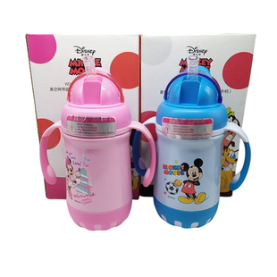 迪士尼保温杯真空吸管小水壶手柄背带两用套装米奇公主米妮苏菲亚