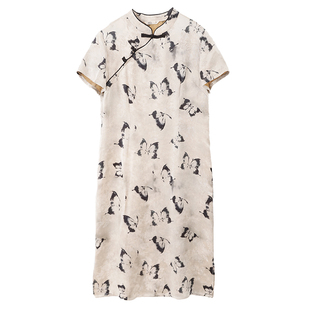 棉叙夏装女士中国风人丝水墨印花旗袍日常改良新中式连衣裙24159