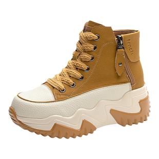 ZFCQ保暖2025秋冬新款厚底加绒高帮老爹鞋女款真皮增高休闲运动鞋