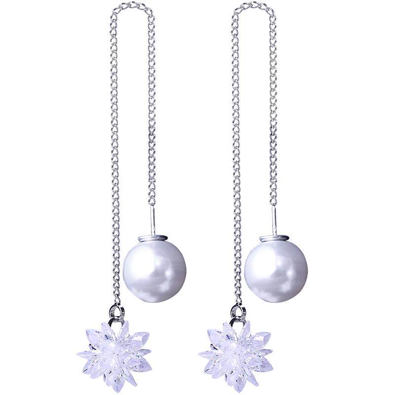 天天特价s925纯银水晶冰花耳环韩国气质女耳坠长款百搭雪花耳线