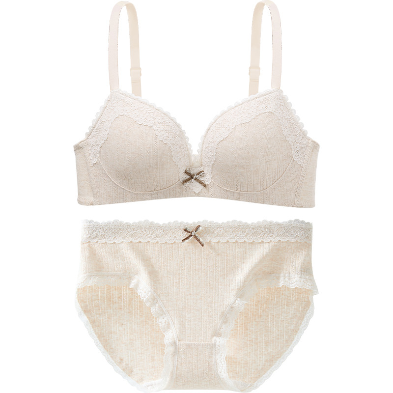 六只兔子小碎花法式蕾丝边内衣女小胸聚拢显大无钢圈防下垂文胸