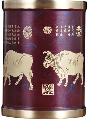 彩铜五牛笔筒摆件招财商务礼品