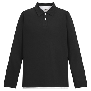 小尼力polo衫男士翻领长袖t恤男款春季黑色华夫oversize简约上衣