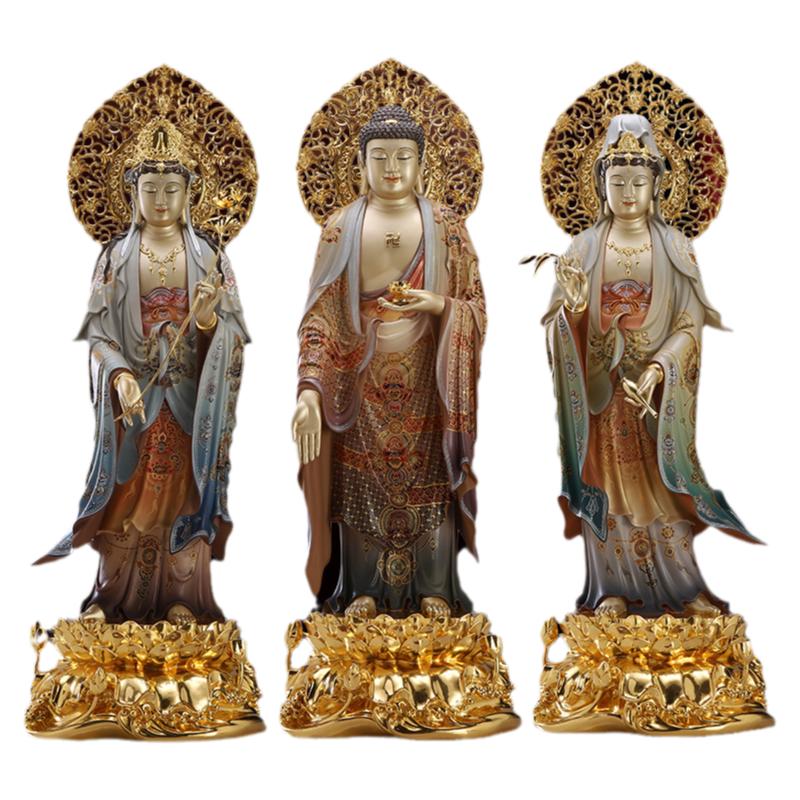黄铜手工彩绘西方三圣佛像摆件