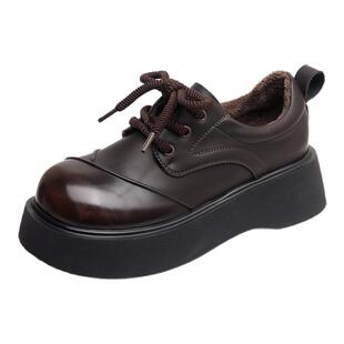 超火日系厚底JK小皮鞋女2025冬季款系带显脚小复古百搭加绒乐福鞋