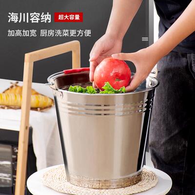 家用打水桶手提式钓鱼加厚不锈钢圆桶带盖储水油桶洗衣提水桶铁桶