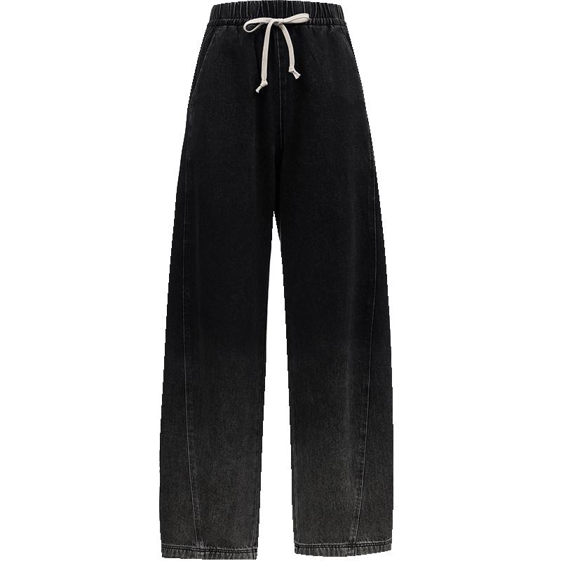 ONLY2025冬季新款纯棉渐变水洗立体剪裁设计显瘦抽绳阔腿牛仔裤