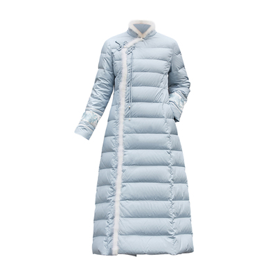 复古国风羽绒服中长款立领刺绣