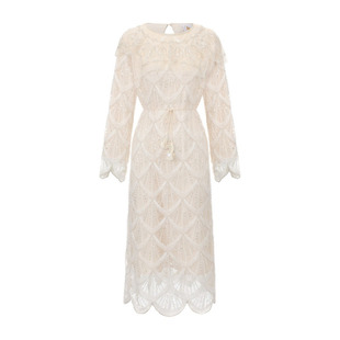 脸儿艺 重磅手工 立体毛茸茸 通身法式刺绣钉珠雪绒花 宽松连衣裙