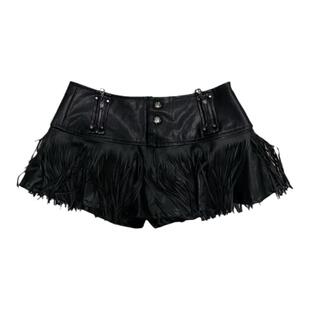 【AGD】RubyDoll流苏网纱PU皮包臀荷叶边机车纽扣拉链低腰半身裙