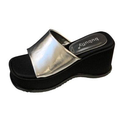 10CM坡跟不累脚增高凉鞋银色高跟防水台松糕厚底小个子时尚拖鞋女