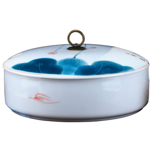 22cm印泥盒景德镇陶瓷手绘特大号瓷缸瓷盒朱砂印泥盒泥瓷盒朱砂印泥缸文房四宝篆刻印盒胭脂盒书法书画品国画