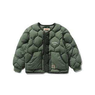 VISION KIDS 童装男女儿童同款冬季街头复古灯芯绒拼接短款羽绒服