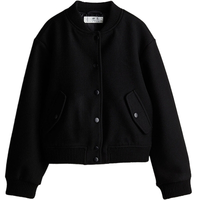 HM冬季童装儿童女童风衣长袖平驳领双排扣短款外套1227381