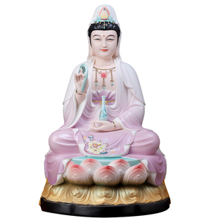 戴玉堂陶瓷正坐古莲观音家用客厅供奉南海观世音菩萨佛像坐像摆件