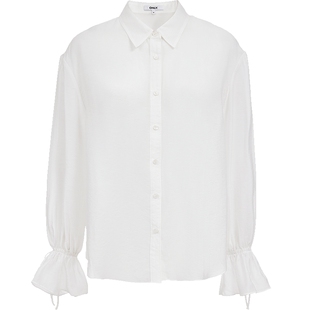 ONLY2026春季新款莱赛尔轻薄朦胧透感宽松纯色优雅喇叭袖衬衫女