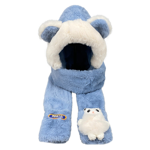 儿童帽子围巾手套一体帽男童冬季保暖宝宝防风男孩防寒围脖毛绒帽