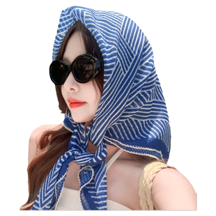 法式条纹90大方巾系脖丝巾抹胸女款腰带夏季海边度假头巾防晒披肩