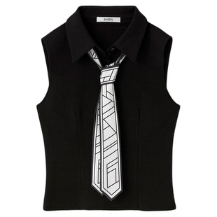 SNIDEL2025秋冬新品简约百搭翻领无袖领带针织衫上衣SWCT254246