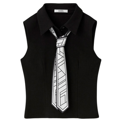 SNIDEL2025秋冬新品简约百搭翻领无袖领带针织衫上衣SWCT254246