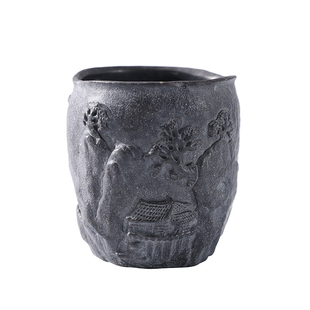 冰碛岩山水杯中式浮雕山水石茶杯单杯大号主人杯天然岩石功夫茶具