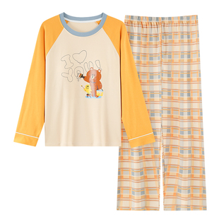 帕兰朵睡衣女春秋季带胸垫长袖2025新款可外穿纯棉大码家居服套装