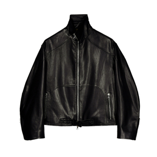 柔软暗黑羊皮配COBRA扣 短宽立体运动剪裁经典战术机车皮衣