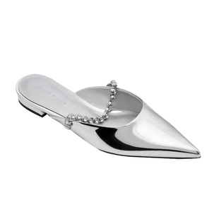 CHITENS&KUITH 春季新款宝石链水钻尖头低平跟包头女夏半拖穆勒鞋